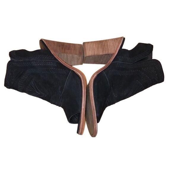 Vince Camuto Karinta Black Peep Toe Booties Block Heel Leather Shooties Sz 11m - Picture 5 of 10